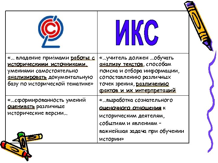  «… владение приѐмами работы с историческими источниками, умениями самостоятельно анализировать документальную базу по