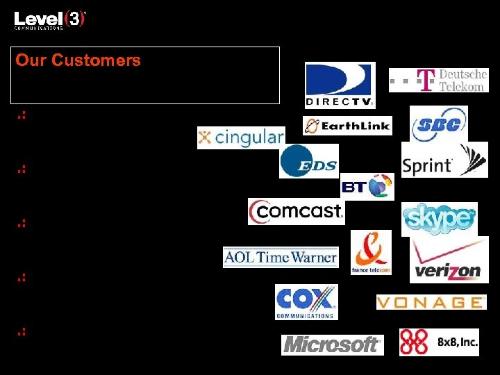 Our Customers The 10 largest telecom carriers in the world The 10 largest telecom