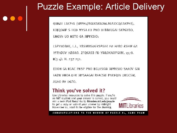 Puzzle Example: Article Delivery 