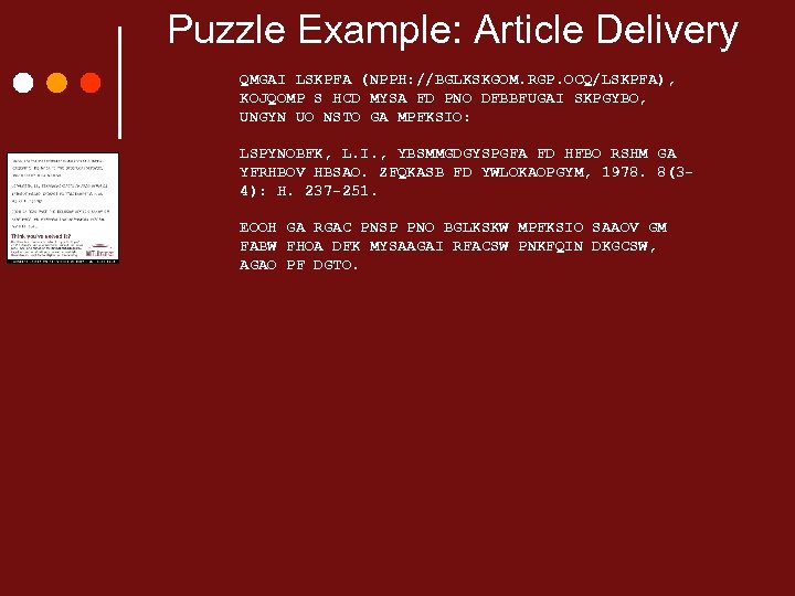 Puzzle Example: Article Delivery QMGAI LSKPFA (NPPH: //BGLKSKGOM. RGP. OCQ/LSKPFA), KOJQOMP S HCD MYSA