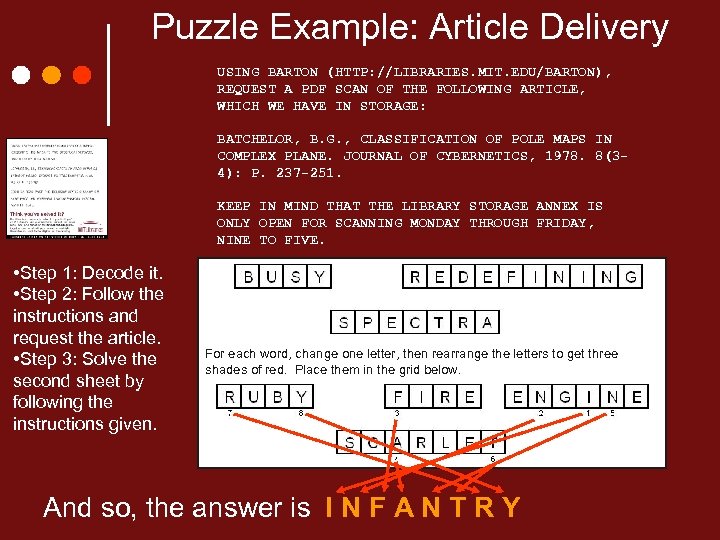 Puzzle Example: Article Delivery USING BARTON (HTTP: //LIBRARIES. MIT. EDU/BARTON), REQUEST A PDF SCAN