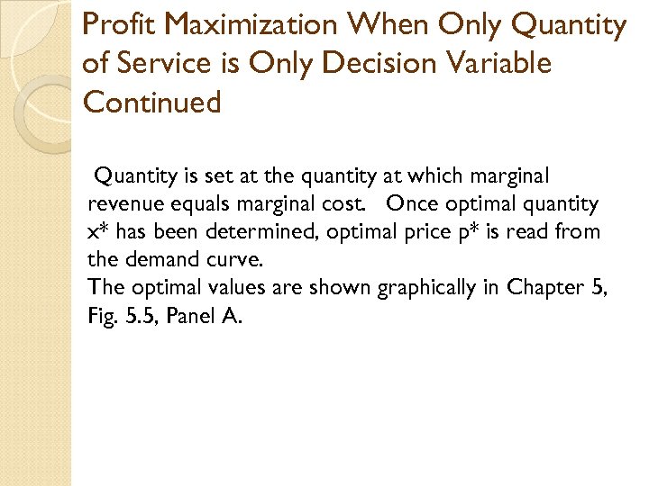 Profit Maximization When Only Quantity of Service is Only Decision Variable Continued Quantity is