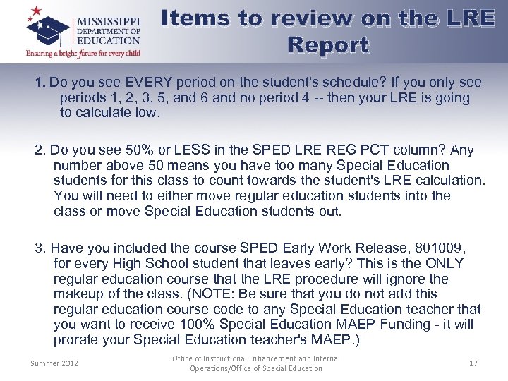 Items to review on the LRE Report 1. Do you see EVERY period on