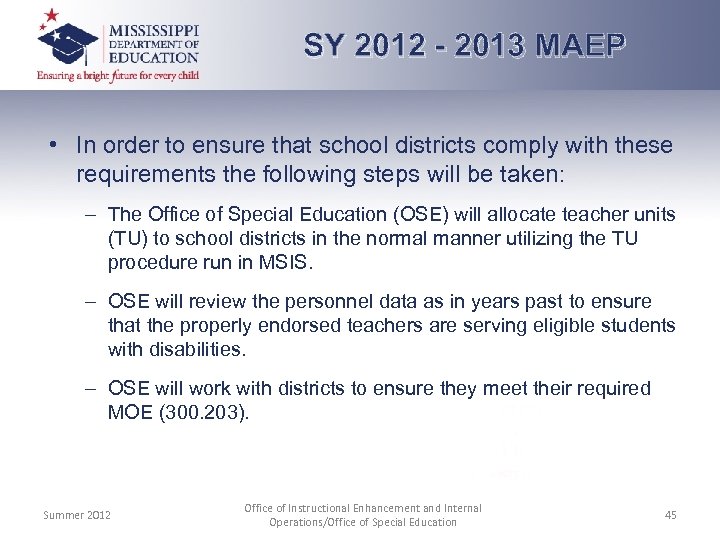 SY 2012 - 2013 MAEP • In order to ensure that school districts comply