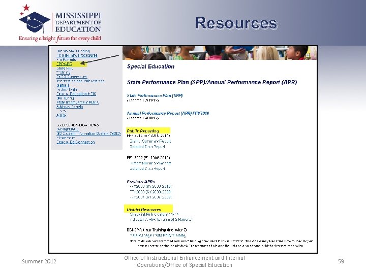 Resources Summer 2012 Office of Instructional Enhancement and Internal Operations/Office of Special Education 59
