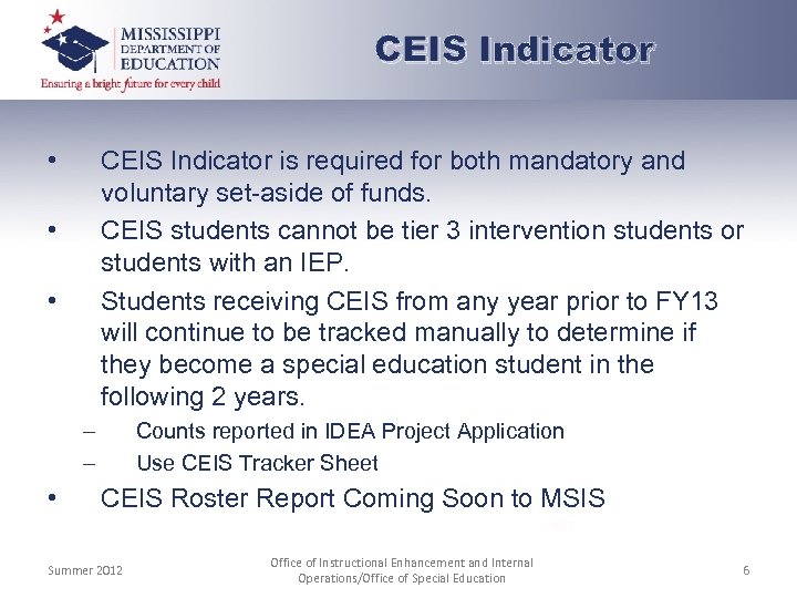 CEIS Indicator • CEIS Indicator is required for both mandatory and voluntary set-aside of