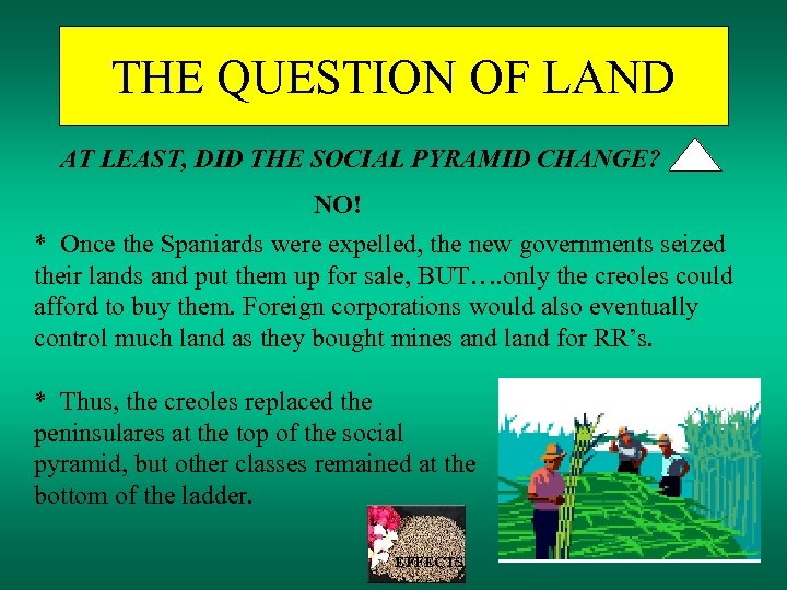 THE QUESTION OF LAND AT LEAST, DID THE SOCIAL PYRAMID CHANGE? NO! * Once