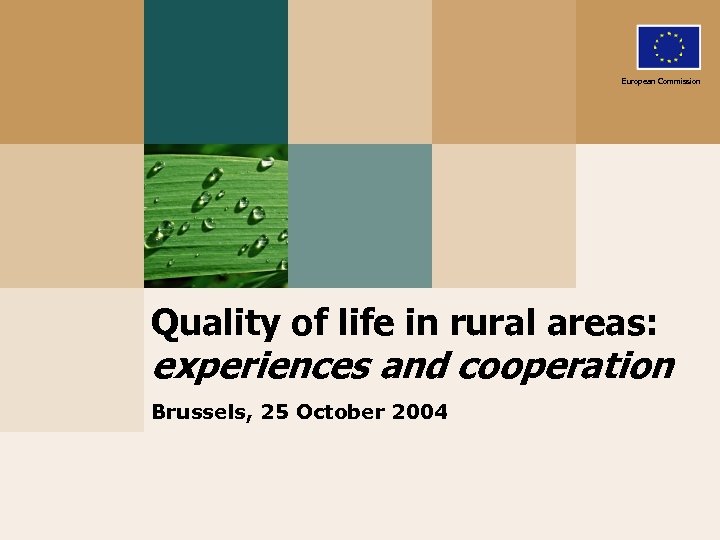 European Commission Quality of life in rural areas: experiences and cooperation Brussels, 25 October