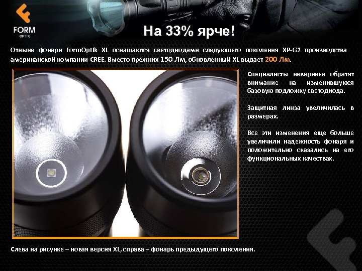 На 33% ярче! Отныне фонари Form. Optik XL оснащаются светодиодами следующего поколения XP-G 2