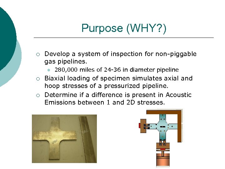 Purpose (WHY? ) ¡ Develop a system of inspection for non-piggable gas pipelines. l