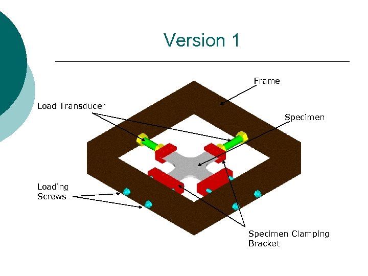 Version 1 Frame Load Transducer Specimen Loading Screws Specimen Clamping Bracket 