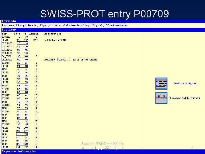 SWISS-PROT entry P 00709 Essential Bioinformatics and Biocomputing (LSM 2104), NUS 37 