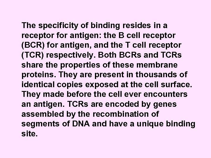 The specificity of binding resides in a receptor for antigen: the B cell receptor