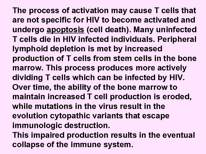 The process of activation may cause T cells that are not specific for HIV