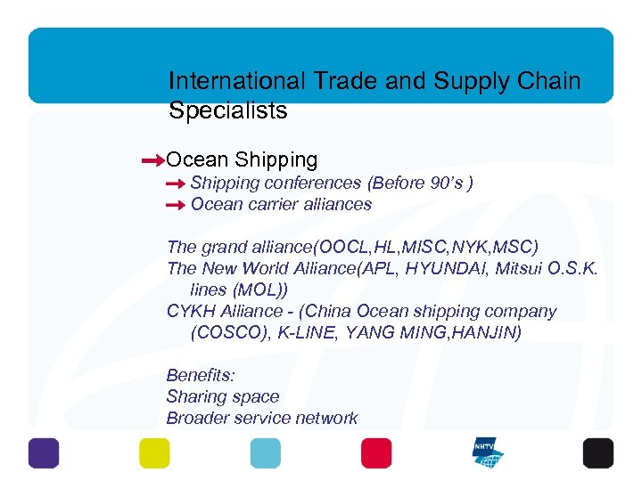 International Trade and Supply Chain Specialists Ocean Shipping conferences (Before 90’s ) Ocean carrier
