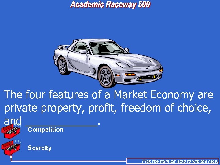 The four features of a Market Economy are private property, profit, freedom of choice,