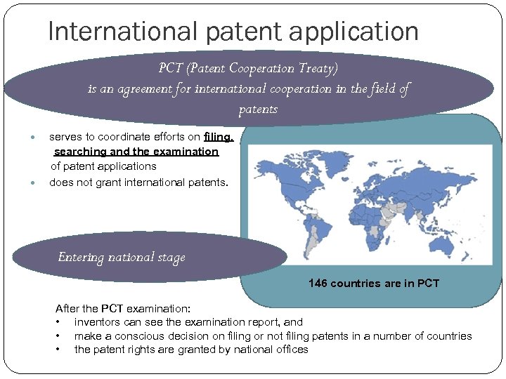 International patent application PCT (Patent Cooperation Treaty) is an agreement for international cooperation in