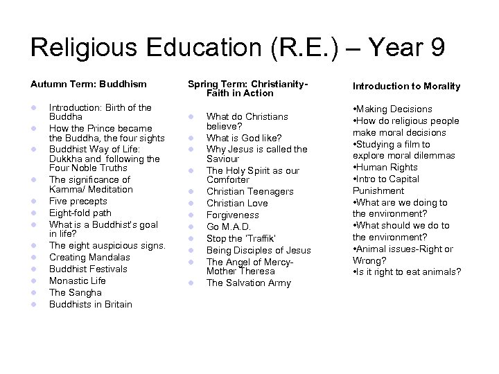 Religious Education (R. E. ) – Year 9 Autumn Term: Buddhism Introduction: Birth of