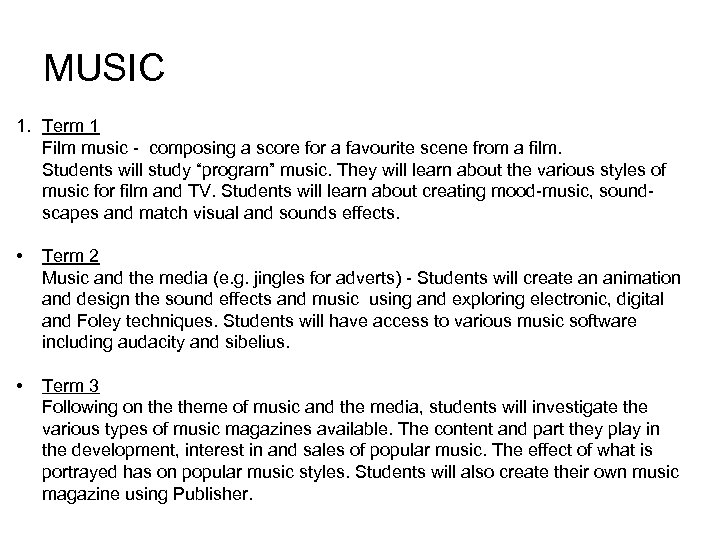 MUSIC 1. Term 1 Film music - composing a score for a favourite scene