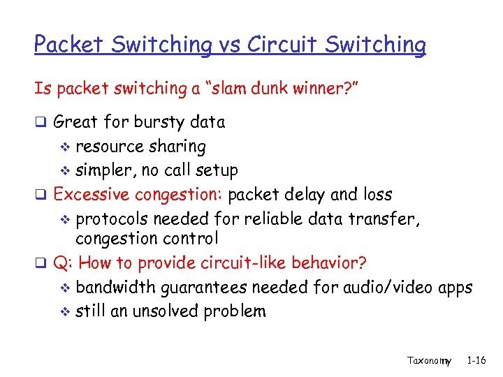 Packet Switching vs Circuit Switching Is packet switching a “slam dunk winner? ” q