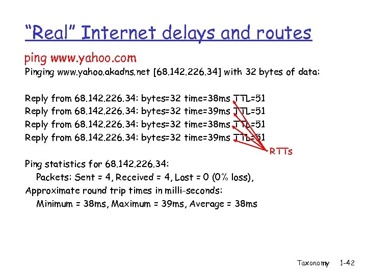 “Real” Internet delays and routes ping www. yahoo. com Pinging www. yahoo. akadns. net