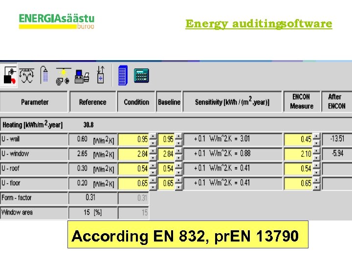 Energy auditingsoftware : According EN 832, pr. EN 13790 