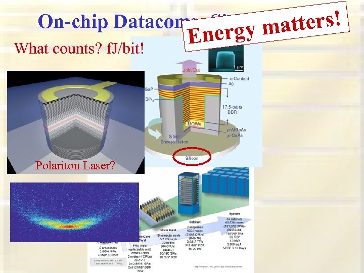 On-chip Datacoms: Sizey matters! matters? What counts? f. J/bit! Polariton Laser? Energ 