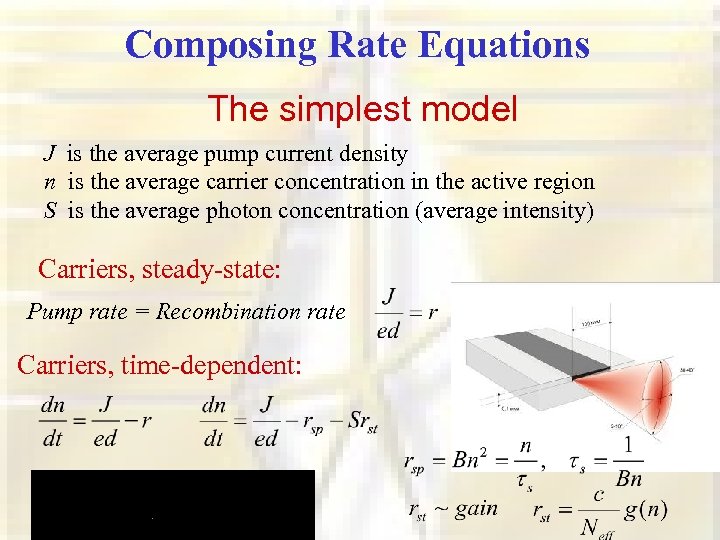 Composing Rate Equations The simplest model J is the average pump current density n