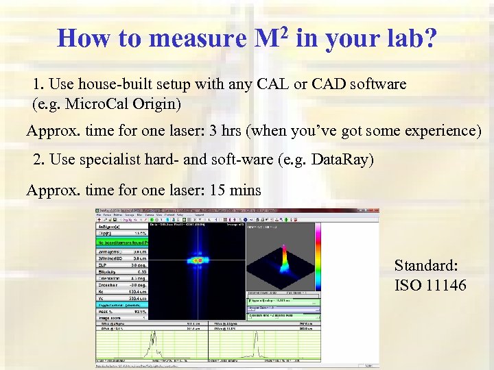 How to measure M 2 in your lab? 1. Use house-built setup with any