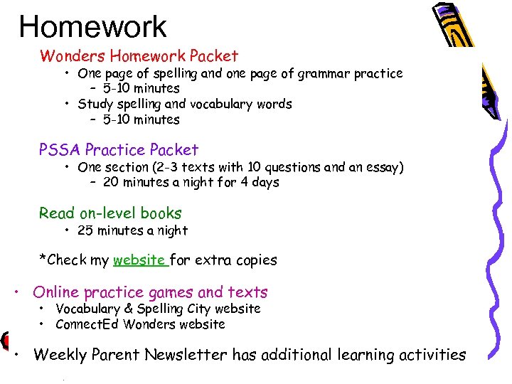 Homework Wonders Homework Packet • One page of spelling and one page of grammar