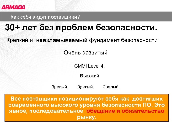 Основные заказчики поставщики? СОФТ» Как себя видят ЗАО «АРМАДА 30+ лет без проблем безопасности.