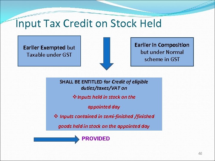 Input Tax Credit on Stock Held Earlier in Composition but under Normal scheme in