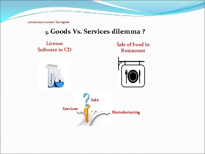 Limitations of current Tax regime : 5. Goods Vs. Services dilemma ? License Software