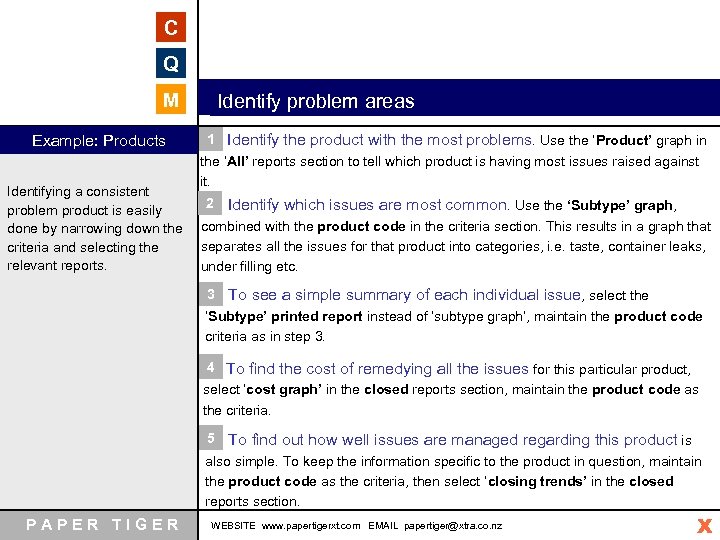 C Q M Example: Products Identifying a consistent problem product is easily done by