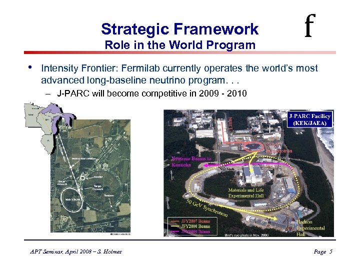 Strategic Framework Role in the World Program • f Intensity Frontier: Fermilab currently operates