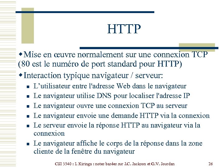 HTTP w Mise en œuvre normalement sur une connexion TCP (80 est le numéro