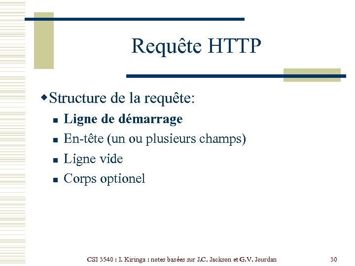 Requête HTTP w. Structure de la requête: n n Ligne de démarrage En-tête (un