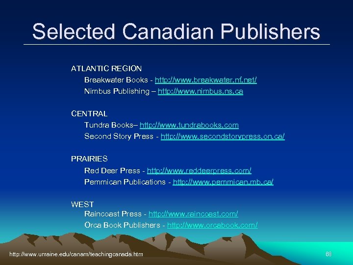Selected Canadian Publishers ATLANTIC REGION Breakwater Books - http: //www. breakwater. nf. net/ Nimbus