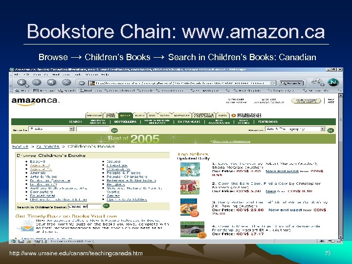 Bookstore Chain: www. amazon. ca Browse → Children’s Books → Search in Children’s Books: