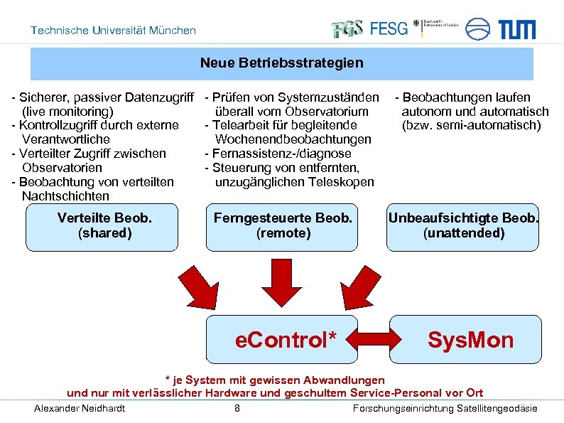 Technische Universität München Neue Betriebsstrategien - Sicherer, passiver Datenzugriff (live monitoring) - Kontrollzugriff durch