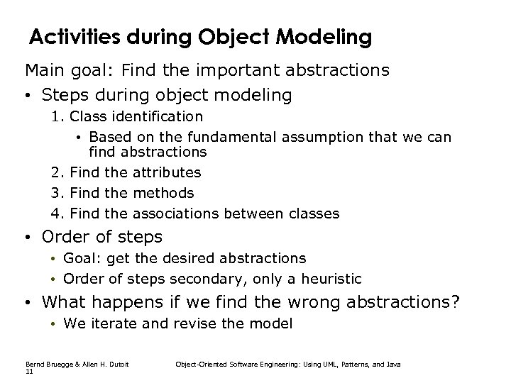 Activities during Object Modeling Main goal: Find the important abstractions • Steps during object