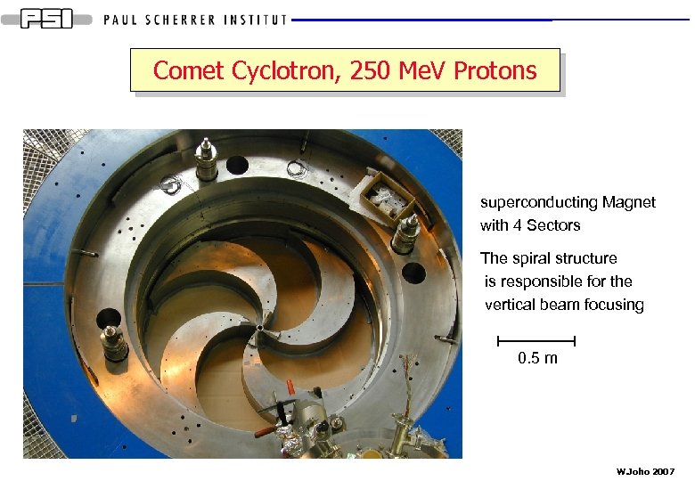 Comet Cyclotron, 250 Me. V Protons superconducting Magnet with 4 Sectors The spiral structure