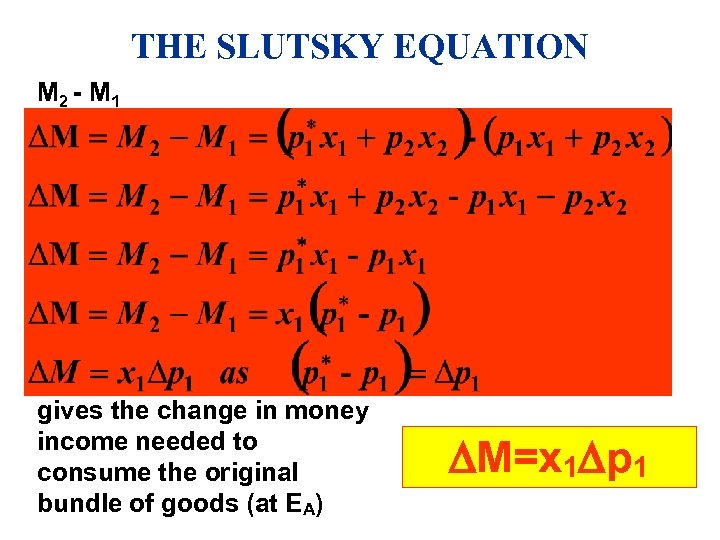 THE SLUTSKY EQUATION M 2 - M 1 gives the change in money income