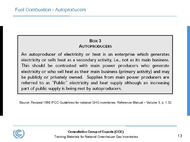 Fuel Combustion - Autoproducers Source: Revised 1996 IPCC Guidelines for national GHG inventories, Reference