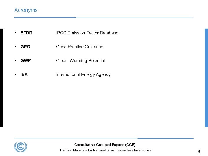 Acronyms • EFDB IPCC Emission Factor Database • GPG Good Practice Guidance • GWP