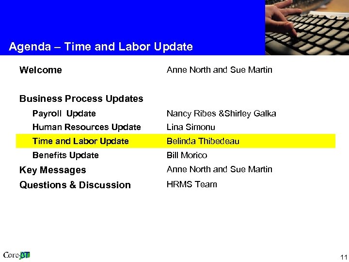 Agenda – Time and Labor Update Welcome Anne North and Sue Martin Business Process