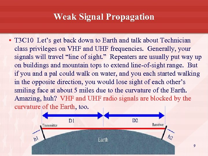 Weak Signal Propagation • T 3 C 10 Let’s get back down to Earth