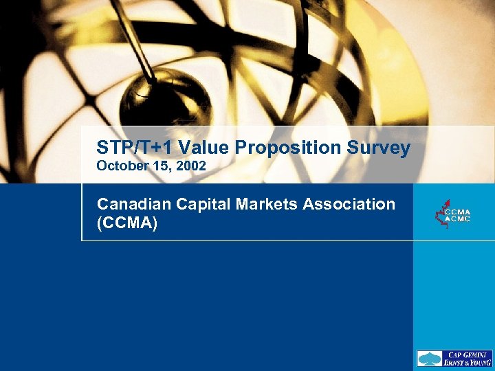 STP/T+1 Value Proposition Survey October 15, 2002 Canadian Capital Markets Association (CCMA) 