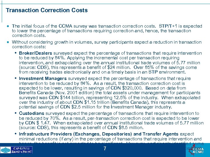 Transaction Correction Costs · The initial focus of the CCMA survey was transaction correction