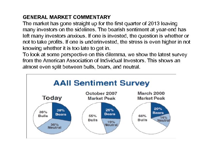 GENERAL MARKET COMMENTARY The market has gone straight up for the first quarter of